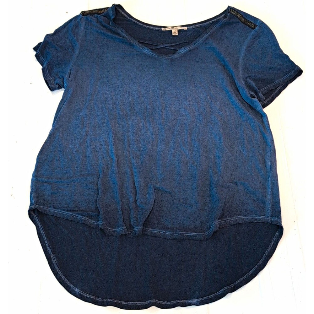 Seven7 Mineral Wash Cross Neck High-Low Shirt Studded Shoulder Top L Grungecore